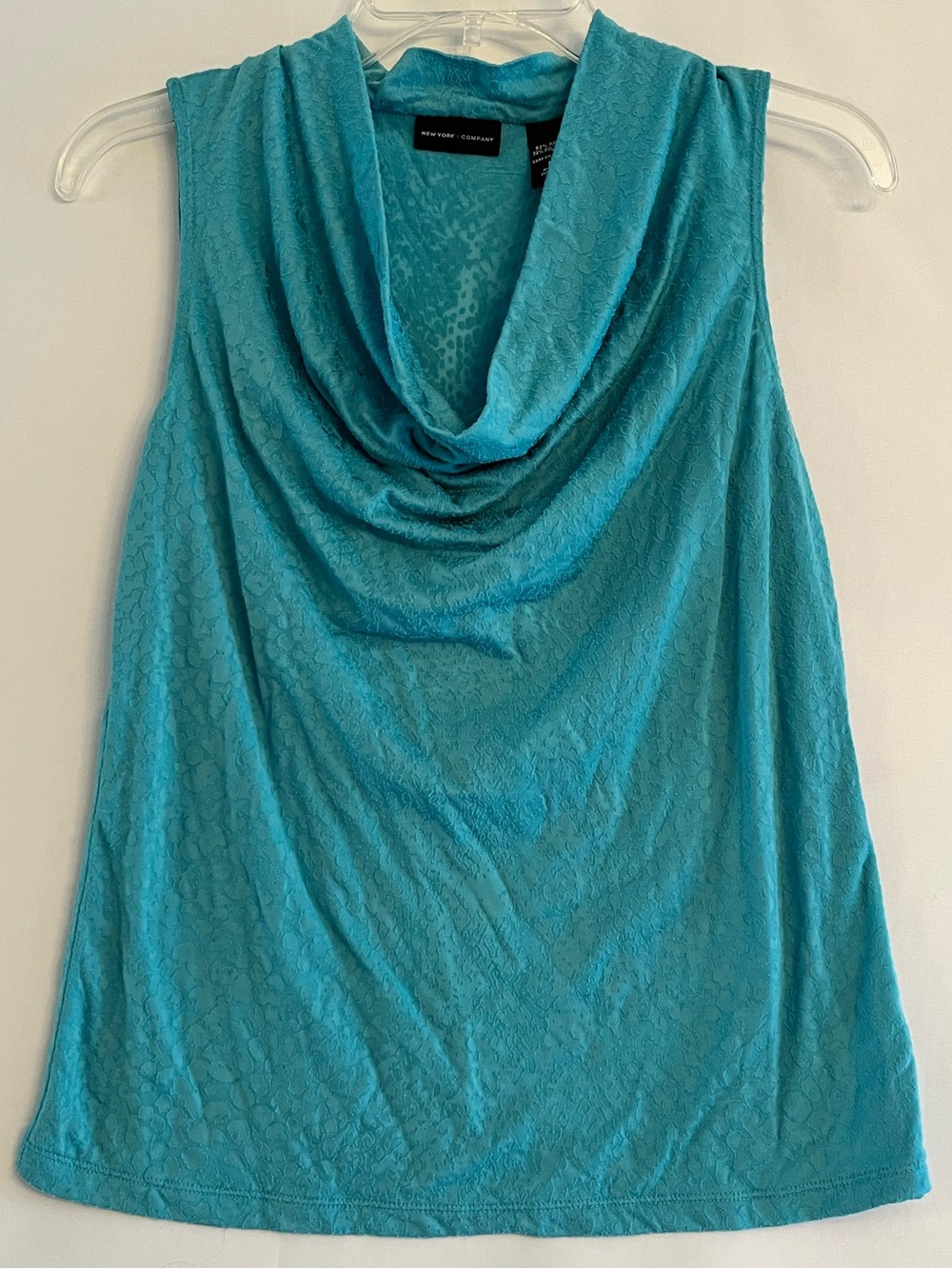 New York & Company Teal Blue Cowl Neck Textured Tank Top M